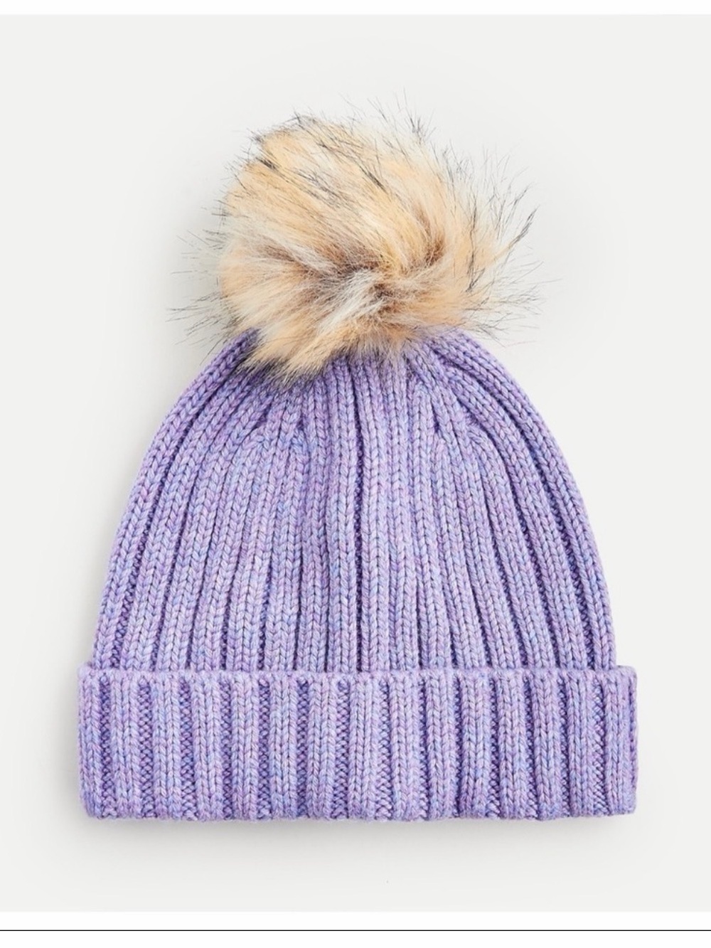 J. Crew Lavender Knit Beanie with Faux-Fur Pom